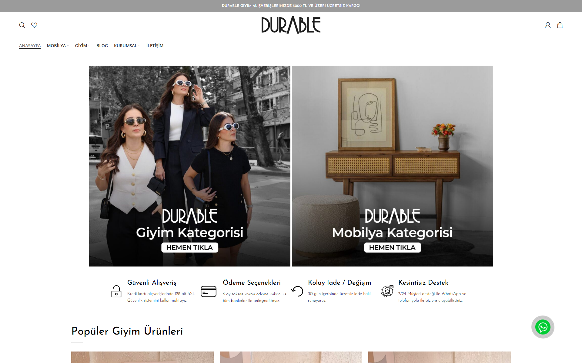Durable Design e-ticaret sitesi