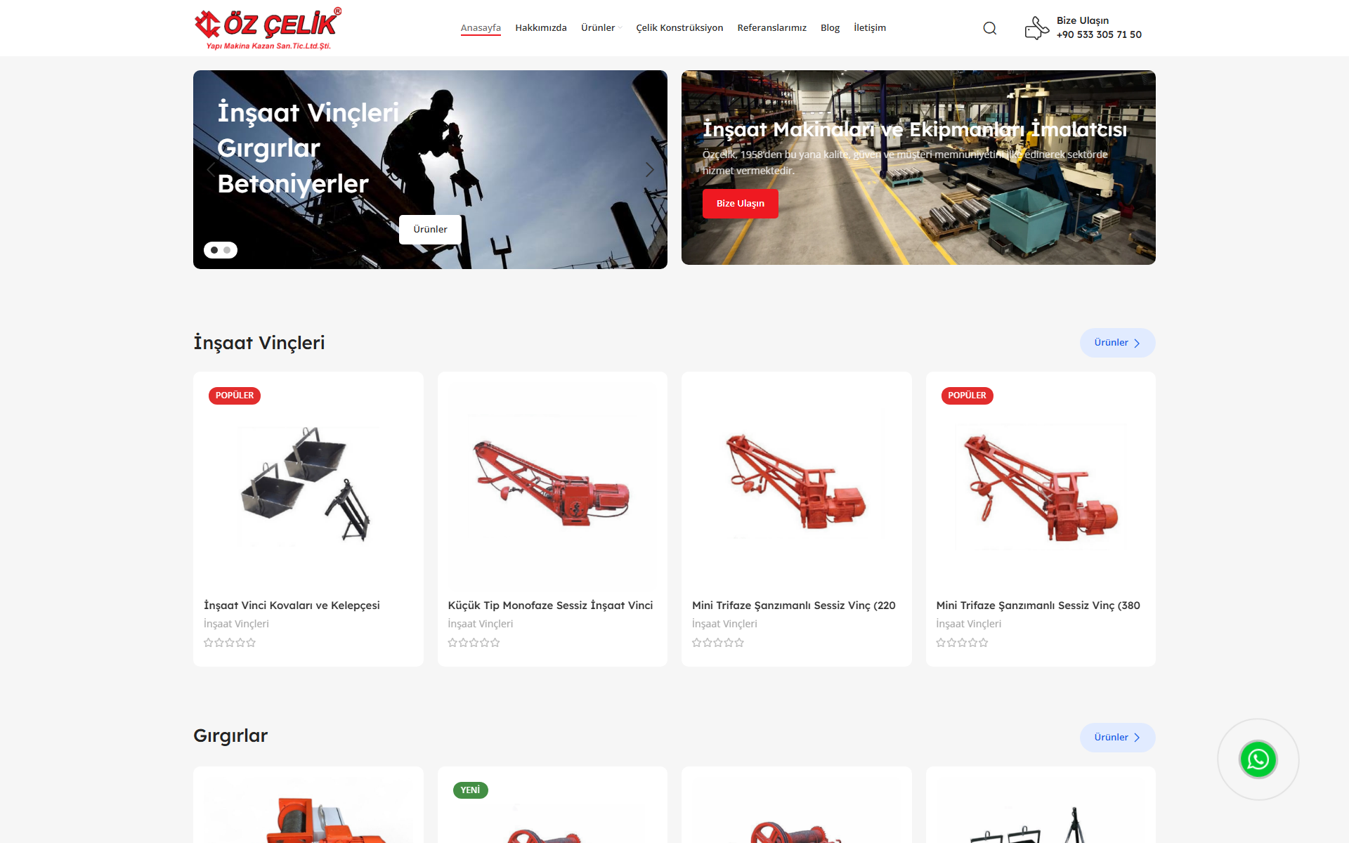 Özçelik Yapı Makina e-ticaret sitesi